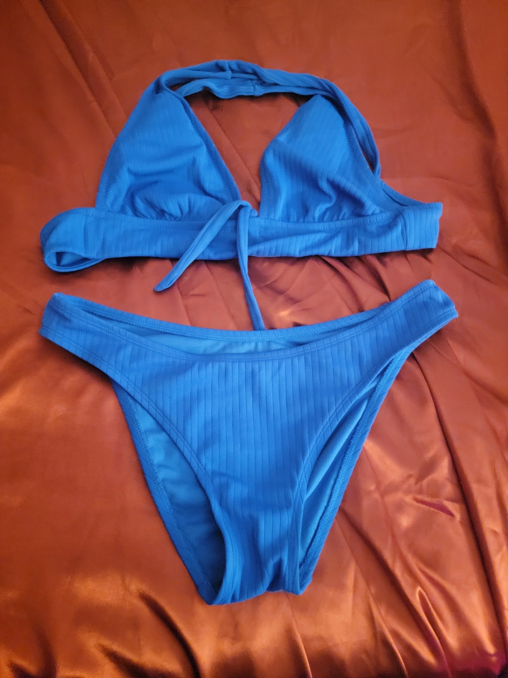 Shade & Shore Ribbed Halter Bikini in Bright Blue